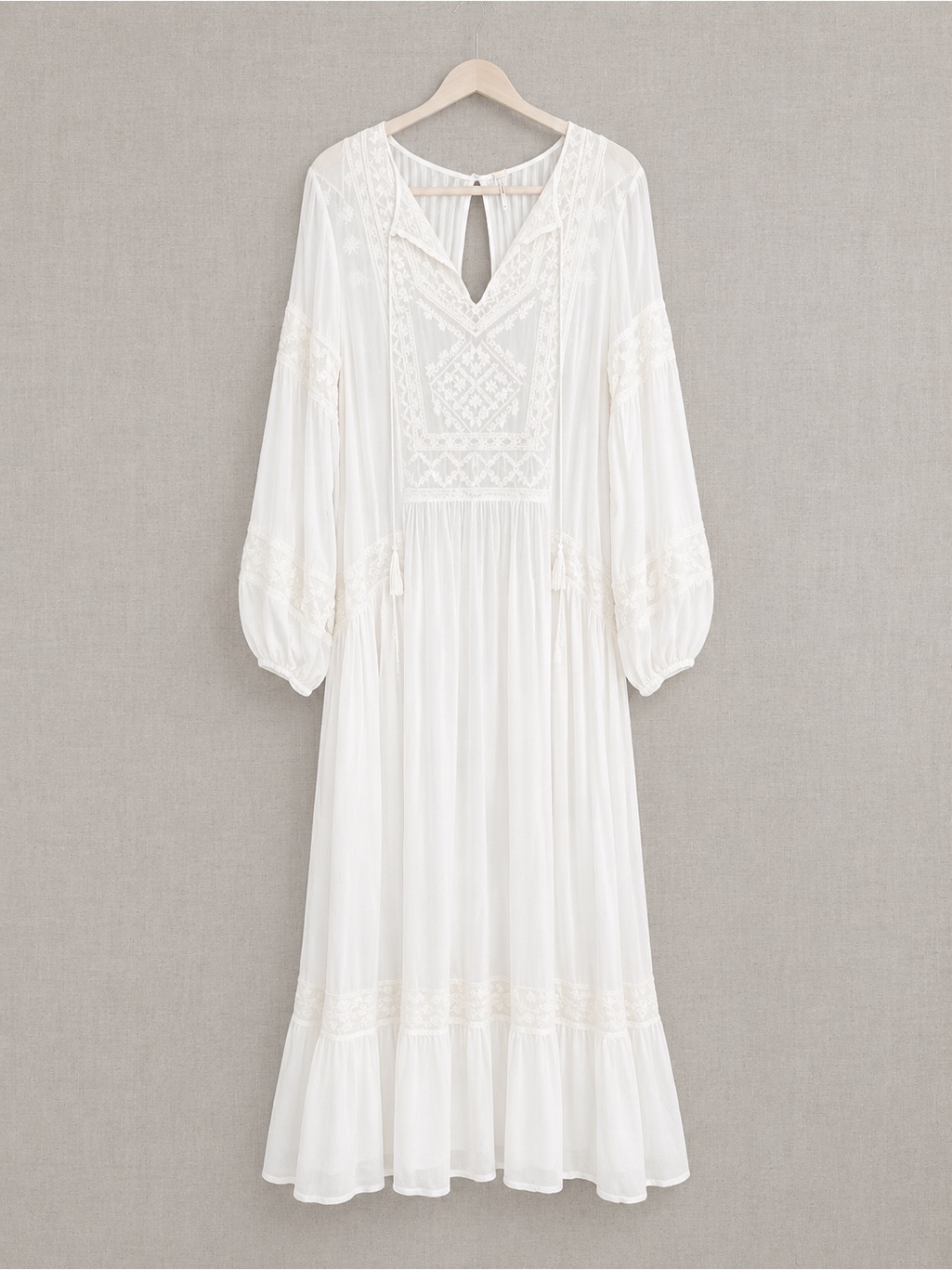 Free People Cream Embroidered Boho Maxi Dress